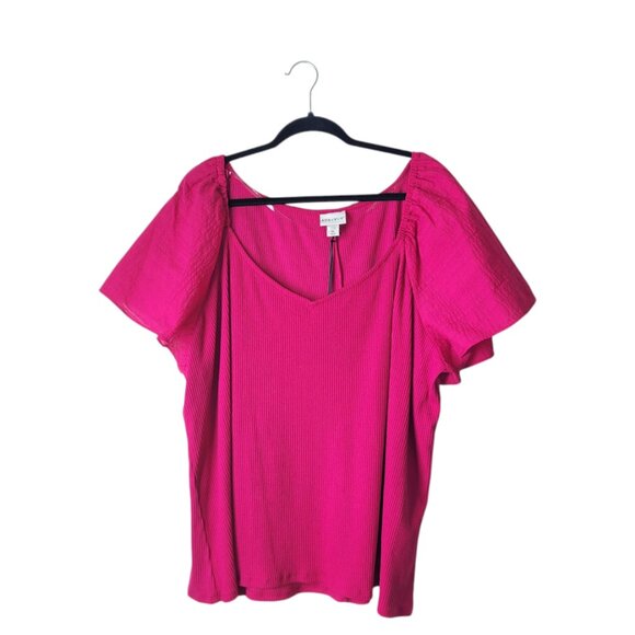 Ava & Viv Plus Size Magenta Flutter Ribbed Blouse - Picture 3 of 7